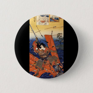 Chapa Redonda De 5 Cm Samurai en la guerra, circa 1800's