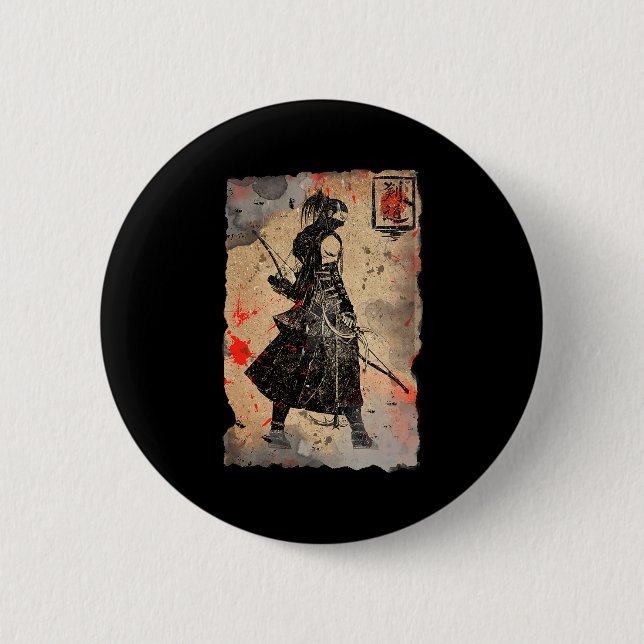 Chapa Redonda De 5 Cm Samurai Japanese Retro Art Print Bushido Premium T (Anverso)
