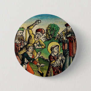 Chapa Redonda De 5 Cm San Esteban el Protomártir Iconografía de Arte Fin