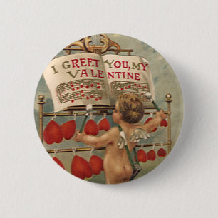 Chapa Redonda De 5 Cm San Valentín Victoriano Antiguo, Cupido y Corazone