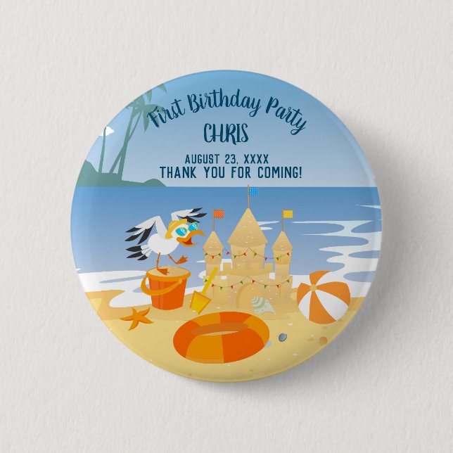 Chapa Redonda De 5 Cm Sand castle beach divertida fiesta de cumpleaños d (Anverso)