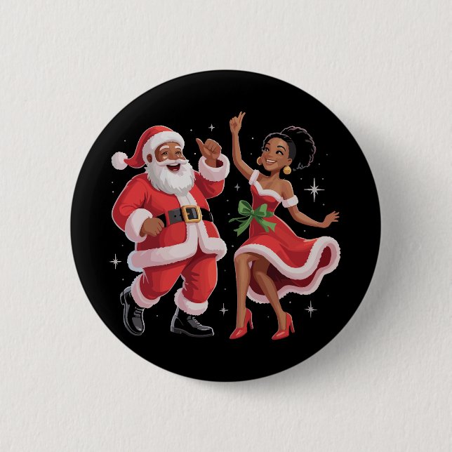 Chapa Redonda De 5 Cm Santa africano Señora Claus bailando Navidad ameri (Anverso)