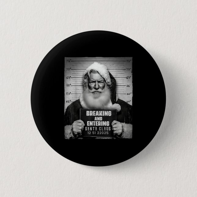Chapa Redonda De 5 Cm Santa Breaking Entering Mugshot Funny Christmas Ho (Anverso)