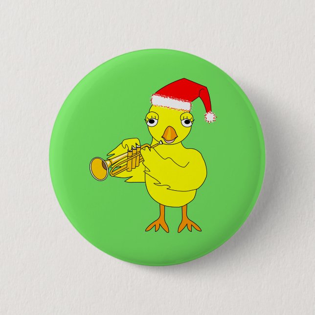 Chapa Redonda De 5 Cm Santa Cap Trumpet Chick (Anverso)