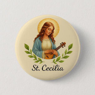 Chapa Redonda De 5 Cm Santa Cecilia Alfiler de Santo Católico con Halo y