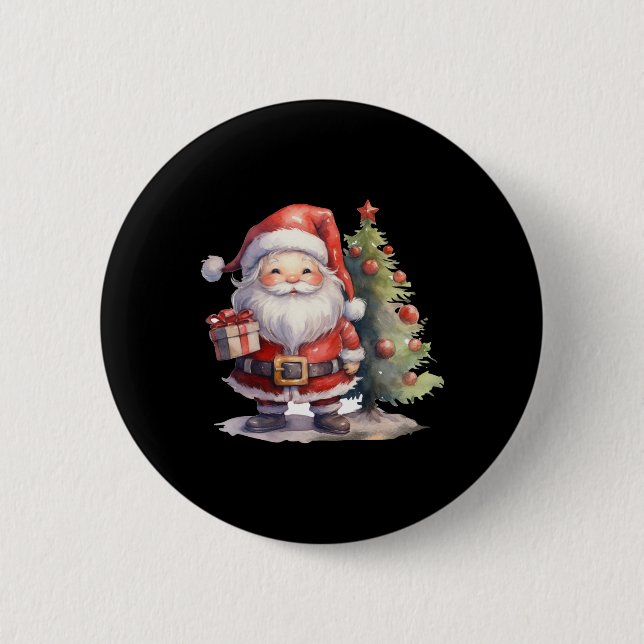 Chapa Redonda De 5 Cm Santa Claus And Christmas Tree  (Anverso)