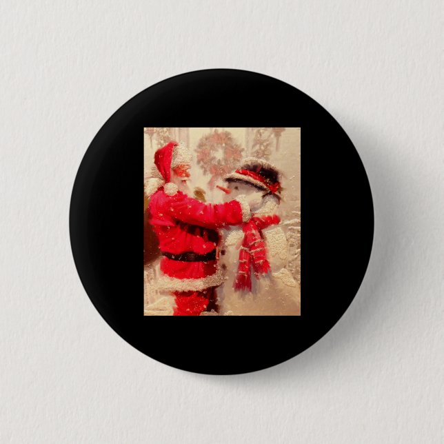 Chapa Redonda De 5 Cm Santa Claus And Snowman In Snowfall  (Anverso)