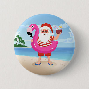 Chapa Redonda De 5 Cm Santa Claus con anillo inflable de flamingo