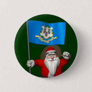 Chapa Redonda De 5 Cm Santa Claus Con El Diseño De Connecticut