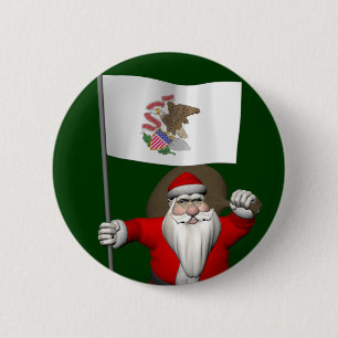 Chapa Redonda De 5 Cm Santa Claus Con El Firma De Illinois