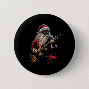 Chapa Redonda De 5 Cm Santa Claus de guitarra de rock tocando la guitarr