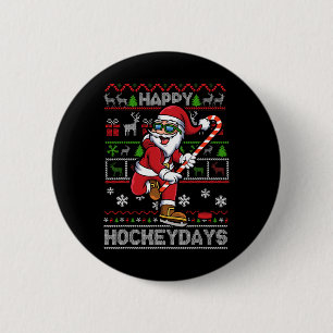 Chapa Redonda De 5 Cm Santa Claus de Hockey sobre hielo Feliz Navidad Di