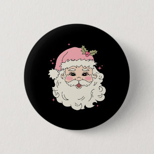 Chapa Redonda De 5 Cm Santa Claus de Navidad Rosa Vintage Feliz Navidad 