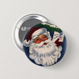 Chapa Redonda De 5 Cm Santa Claus Retro Alegre de los 50, Navidad Vintag