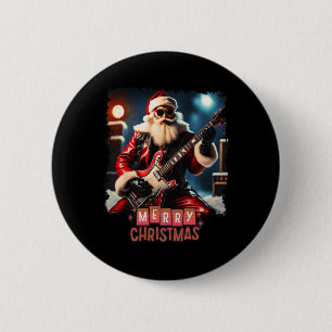 Chapa Redonda De 5 Cm Santa Claus Rock Guitar Feliz Navidad