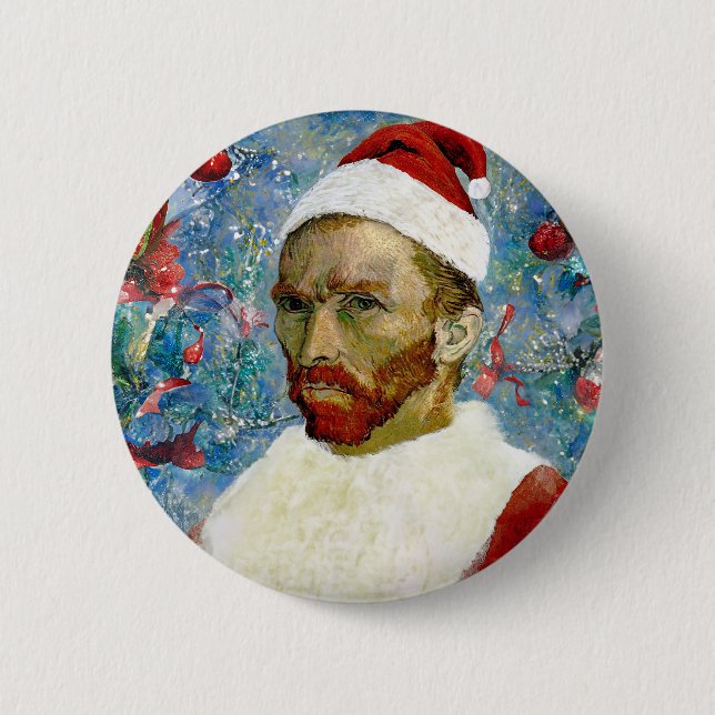 Chapa Redonda De 5 Cm Santa Claus, Van Gogh (Anverso)
