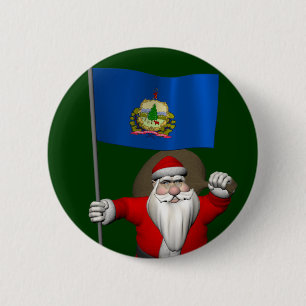 Chapa Redonda De 5 Cm Santa Claus With Ensign Of Vermont