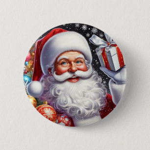 Chapa Redonda De 5 Cm Santa con regalo y adornos