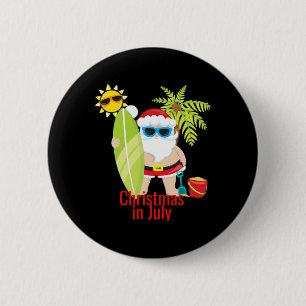 Chapa Redonda De 5 Cm Santa de la playa surfista Navidad en julio 