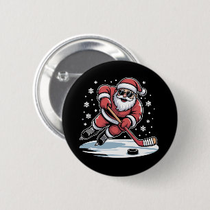 Chapa Redonda De 5 Cm Santa divertido de Navidad jugando hockey sobre hi