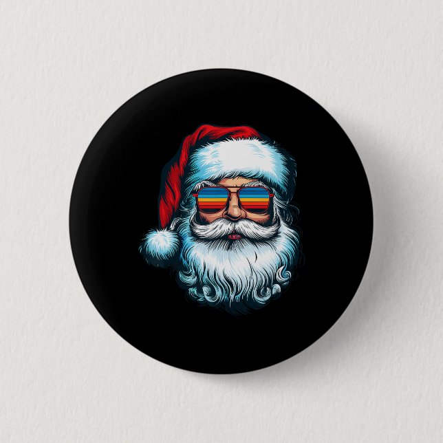 Chapa Redonda De 5 Cm Santa Face Retro Sungles Christmas Xmas Men Women  (Anverso)