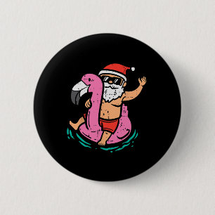 Chapa Redonda De 5 Cm Santa Flamingo Flotador Divertido Navidad En Julio