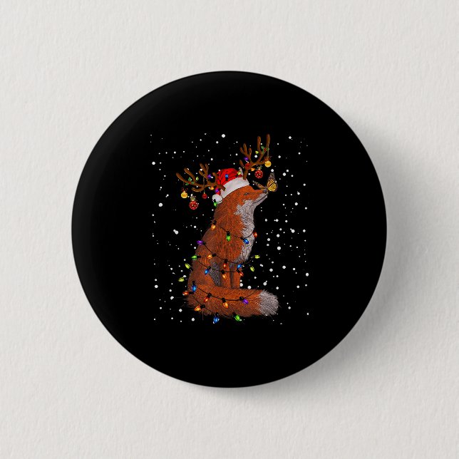 Chapa Redonda De 5 Cm Santa Fox Tangled Up In Christmas Tree Lights Foxe (Anverso)