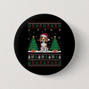 Chapa Redonda De 5 Cm Santa Hat Beagle Dog Árbol de navidad ilumina Ugly