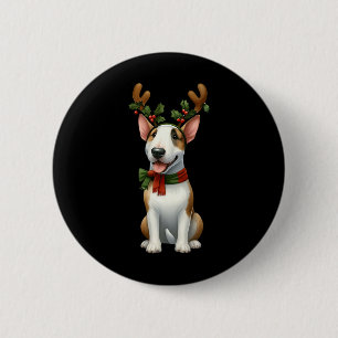 Chapa Redonda De 5 Cm Santa Hat Xmas, reno de Bull Terrier, ilumina Cris