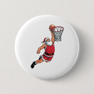Chapa Redonda De 5 Cm Santa jugando baloncesto Amantes del deporte de Na