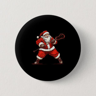 Chapa Redonda De 5 Cm Santa jugando lacrosse divertido lacrosse Lax juga