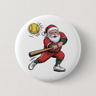Chapa Redonda De 5 Cm Santa jugando softball Navidad jugador deporte