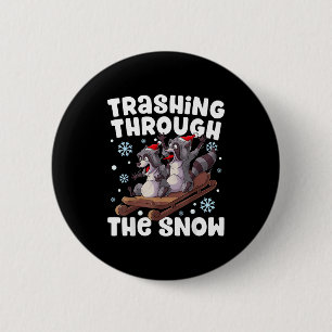 Chapa Redonda De 5 Cm Santa Mapache Destrozando La Nieve Lindo Christ