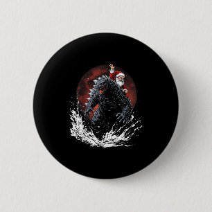 Chapa Redonda De 5 Cm Santa montando al monstruo japonés Kaiju por Crist