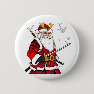 Chapa Redonda De 5 Cm Santa Navidad Santa Claus Arte Japonés Samurái