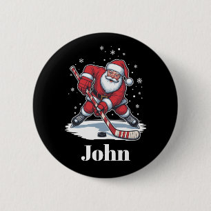 Chapa Redonda De 5 Cm Santa Personalizado Hockey sobre Hielo Navidad Dep