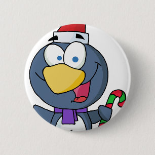 Chapa Redonda De 5 Cm Santa Pingüino con Candy Cane