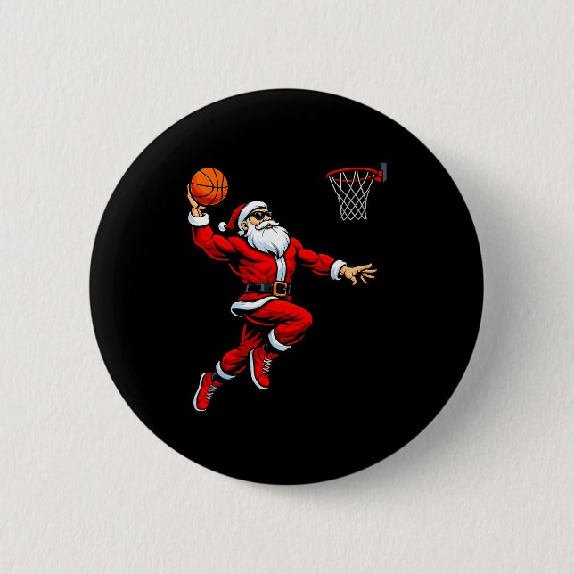 Chapa Redonda De 5 Cm Santa Playing Basketball Xmas Funny Christmas Bask (Anverso)