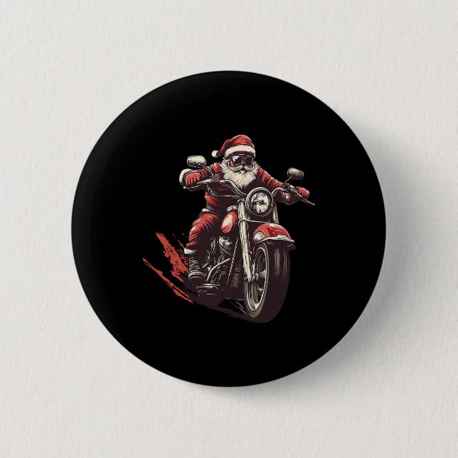 Chapa Redonda De 5 Cm Santa Riding A Motocicleta Biker Lover X (Anverso)