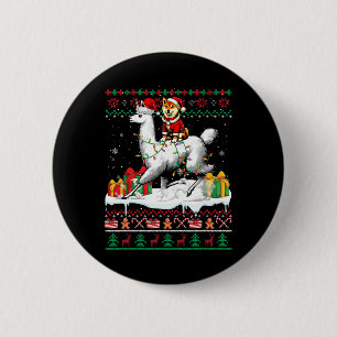 Chapa Redonda De 5 Cm Santa Shiba Inu montando Navidades de Llama Sweate