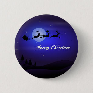Chapa Redonda De 5 Cm Santa Sleigh Moon Feliz Navidad