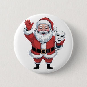 Chapa Redonda De 5 Cm Santa sosteniendo una cara de mimo Teatro Navidad 