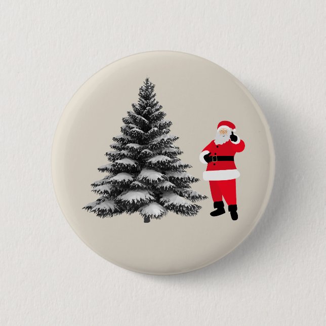 Chapa Redonda De 5 Cm Santa standing near pine tree (Anverso)