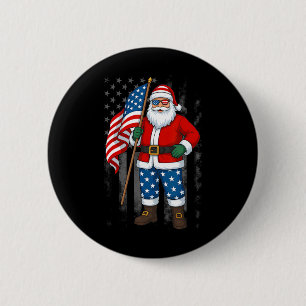 Chapa Redonda De 5 Cm Santa Usa Bandera Americana Navidad En Julio Feliz