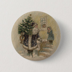 Chapa Redonda De 5 Cm Santa Vintage Nieve Árbol de Navidad