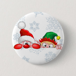 Chapa Redonda De 5 Cm Santa y elfo Lindo y divertido dibujo animado de N