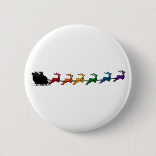 Chapa Redonda De 5 Cm Santa y Sleigh con los renos arcoiris del orgullo 