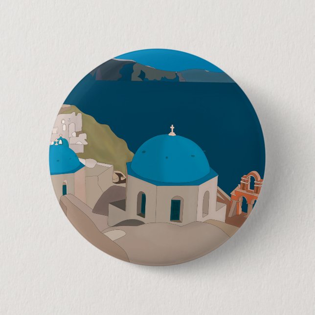 Chapa Redonda De 5 Cm Santorini Grecia (Anverso)