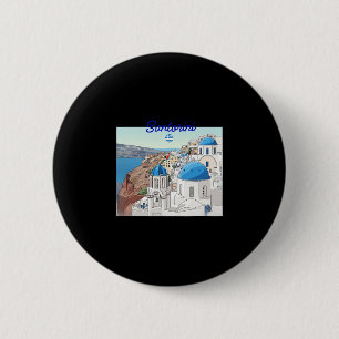 Chapa Redonda De 5 Cm Santorini Grecia Bandera Griega Arte de Vacaciones