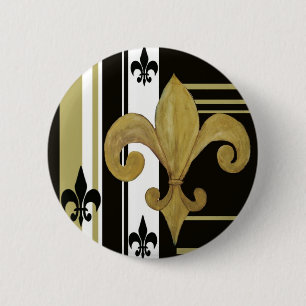 Chapa Redonda De 5 Cm Santos Fleur de lis negro y dorado